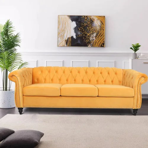 Miniatura 25 de LEVNARY Sillón Chesterfield de Terciopelo, Sillón Individual de Estilo Moderno de Mediados del Siglo con Respaldo de Botones y Decoración con Beige