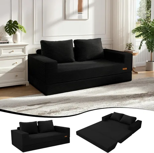 Miniatura 31 de COMAX Sofá cama futón, sofá cama convertible 4 en 1, sofás plegables sin hueso para sala de estar, plegable pequeño sofá biplaza plegable en el Negro
