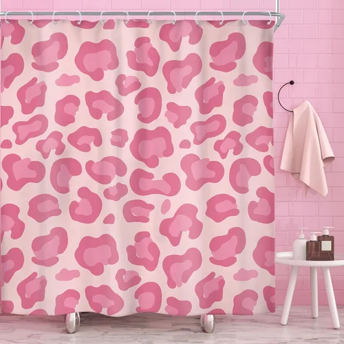 Miniatura 15 de Riyidecor Cortina de Ducha con Estampado de Leopardo Negro y Rosa Cabina Pequeña RV Estrecha Linda Femenina Moderna Trendy Simple Guepardo 36Wx72H