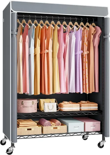 Miniatura 11 de ULIFHOME P6C Plus - Perchero Rodante con Cubierta, Perchero Cubierto Resistente, Armario Portátil para Colgar Ropa, Perchero con Ruedas, Perchero