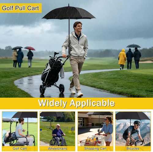 Miniatura 6 de Soporte de paraguas de carrito de golf resistente con base de aluminio ajustable de 180° para cochecito, bicicleta, silla de ruedas, bicicleta