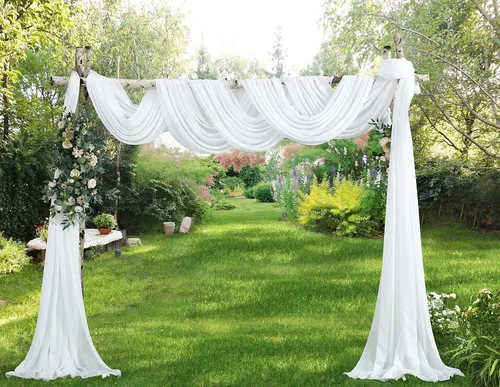 Miniatura 6 de Warm Home Designs - Cortina de gasa para arco de boda de color blanco y azul polvoriento. Par de decoraciones de arco de boda de lujo de 216