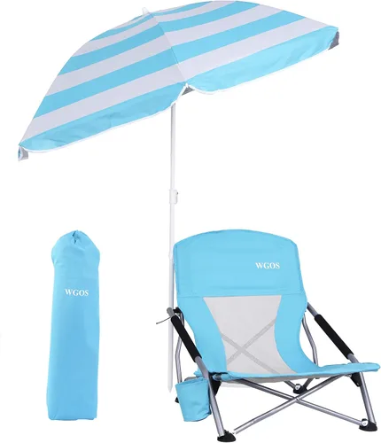 Miniatura 7 de Silla de playa, sillas plegables, portátiles, sillas de playa con paraguas, sillas con sombra para adultos (paquete de 2 unidades), color azul