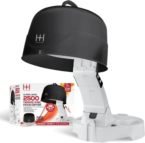 Annie Hot & Hotter - Secador de campana iónico de cerámica extra grande 2500, 8 libras Negro / Blanco