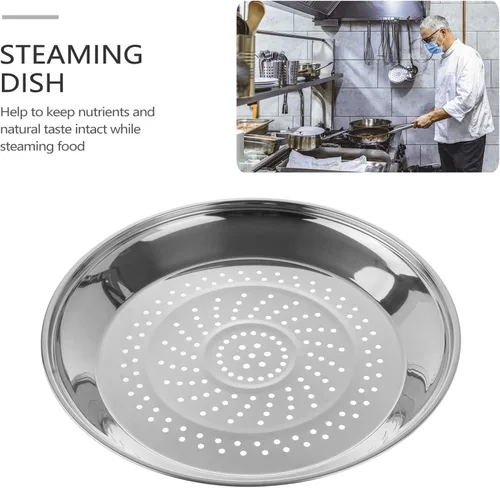 Miniatura 5 de Yardwe Plato para cocinar al vapor de acero inoxidable con agujeros, estante de 13.4 in para cocinar, perfecto para albóndigas, tamales y verduras