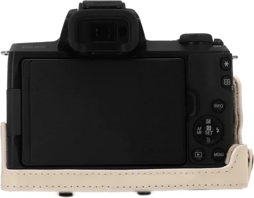 Miniatura 9 de MegaGear Canon EOS M50 - Funda de piel sintética para cámara, diseño siempre listo con acceso a la batería, lente de 0.591-1.772 in, color blanco