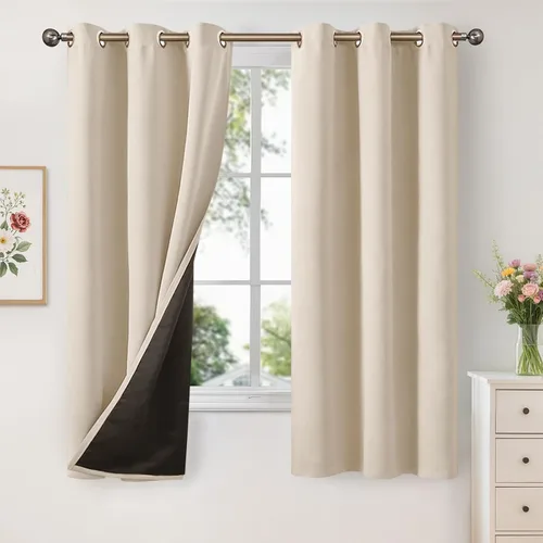 YoungsTex - Cortinas 100% opacas para dormitorio, con aislamiento térmico y ojales, cortinas oscuras negras con capa pesada para ventana de sala de