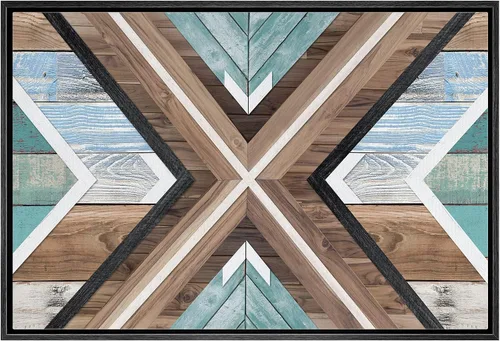 Miniatura 10 de IDEA4WALL Lienzo enmarcado para pared, decoración occidental, collage de polígonos de diamantes, paneles geométricos abstractos de madera, arte