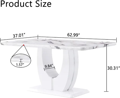 Miniatura 6 de JUFU Mesa de comedor de mármol sintético de 63 pulgadas para 4-6 personas, moderna mesa rectangular de cocina y comedor, mesa de MDF de aspecto