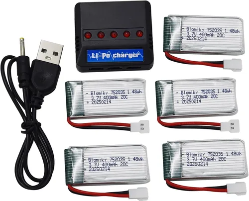 Miniatura 5 de Blomiky Paquete de 5 baterías de 3.7 V 400 mAh 25C Li-PO MX2.0 y cargador de asiento 4 en 1 para SYMA TR-F22 H31 Q11 H6C H99W H98 TR-C385 TR-P51 RC