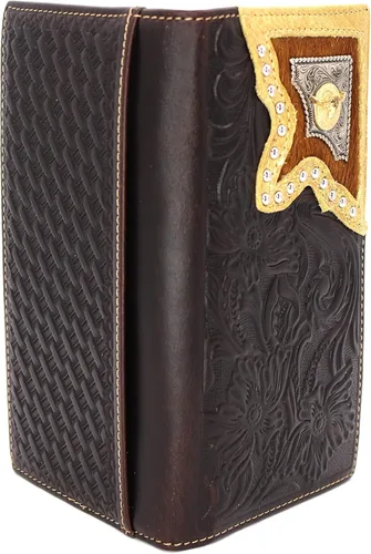 Miniatura 2 de West Star - Billetera para hombre, estilo de chequera, larga, plegable, con o sin pelo de vaca, Café profundo Longhorn 202A, Billetera de cuero