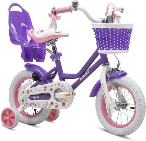Miniatura 11 de ACEGER Girls Bike with Basket for Ages 2-12 Years Old Kids, 12 14 16 18 Inch with Training Wheels，Princess Style with Streamers, Handbrake & Coaster
