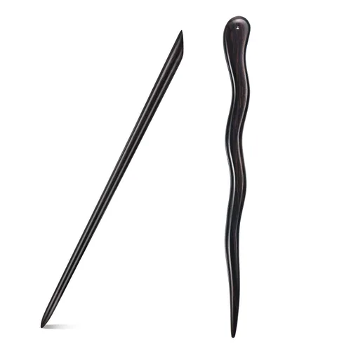Miniatura 12 de Palillos clásicos hechos a mano tallados para el cabello, sándalo negro natural (ébano), palillos para peinar, accesorio para hacer updo, 7 pulgadas