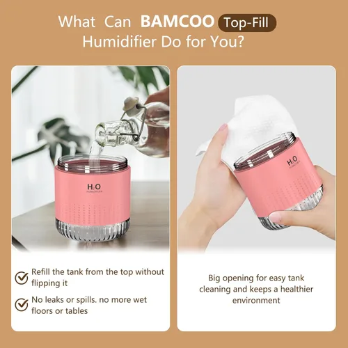 Miniatura 3 de Mini humidificador portátil, apagado automático, 2 modos de niebla, silencioso, pequeños humidificadores para dormitorio, viajes, oficina, Rosa