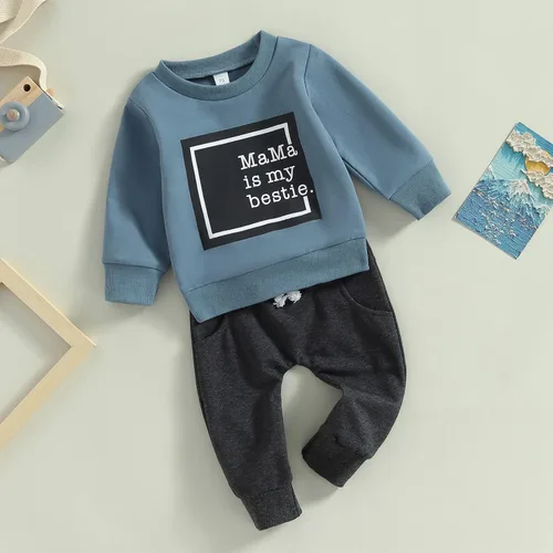 Miniatura 58 de Conjunto de 2 piezas de sudadera de manga larga con cuello redondo y pantalones casuales para bebés y niños pequeños