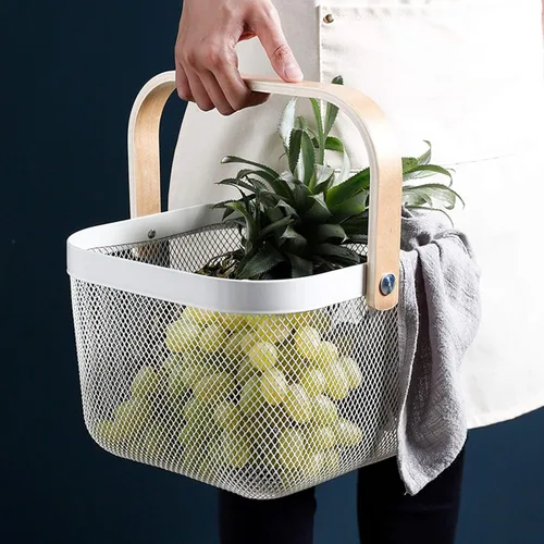 Miniatura 5 de AJIODA Paquete de 3 cestas de acero de malla metálica, cesta organizadora de almacenamiento, cesta de cocina colgante multifuncional, cesta de Blanco