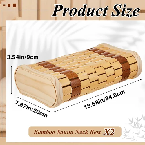 Miniatura 2 de Soaoo 2 almohadas de sauna de bambú para el cuello, almohada de respaldo de sauna, almohada cervical de madera, accesorios de sauna, reposacabezas