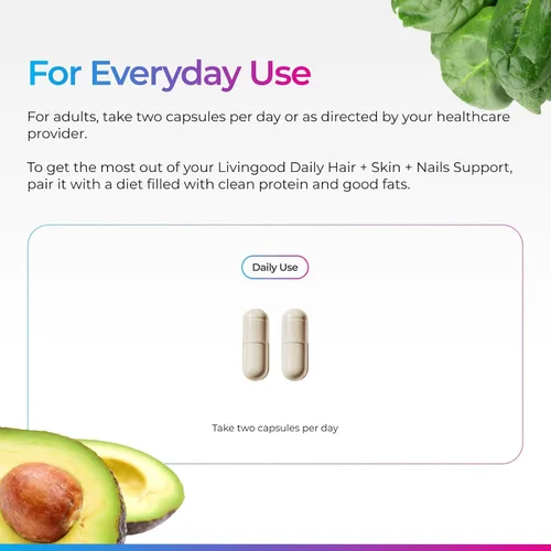 Miniatura 3 de Livingood Daily Suplemento para cabello, piel y uñas, fórmula 14 en 1 con biotina, colágeno, queratina, bambú, selenio, folato, B12, zinc y más
