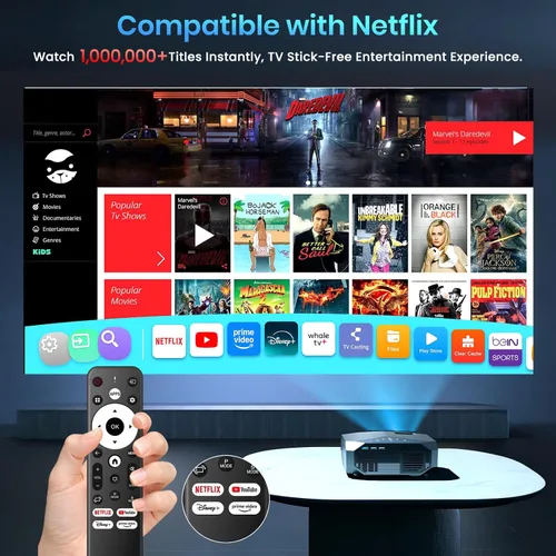 Miniatura 2 de [Compatible con Netflix/alto brillo] Proyector inteligente con WiFi 6 y Bluetooth 5.3, proyector de películas para exteriores 4K con Prime