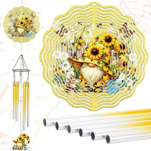 Miniatura 8 de Cardinal Gifts - Campanillas de viento de metal con molinillos de viento 3D para exteriores, jardín, patio, césped, patio, balcón, decoración