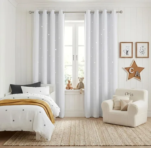 Miniatura 29 de NICETOWN Cortinas infantiles perforadas, cortinas marroquíes con estrellas azules para dormitorio de niñas, gruesas y suaves, para oscurecer la Azul