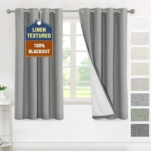 Miniatura 27 de H.VERSAILTEX - Cortinas 100% opacas con aislamiento térmico, texturizadas, de lino, con bloqueo de calor y luz completa, p/sala de estar y Roble