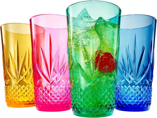 Miniatura 12 de Vasos irrompibles de plástico Tritan para cóctel, whisky, agua y vino Juego de 4 vasos Rocas reutilizables a la antigua, colores pastel Tenue