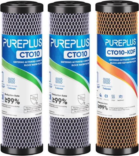 Miniatura 10 de Cartucho de filtro de agua de carbono CTO de 1 micrón, 2.5 x 10 pulgadas, repuesto para sistema de filtro de agua debajo del fregadero, Dupont