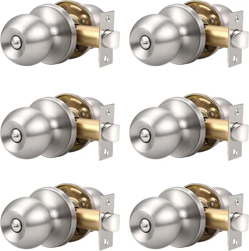 Miniatura 9 de Knobonly Paquete de 2 Pomos de Puerta de Níquel Satinado para Dormitorio/Baño Juegos de Puertas de Privacidad Herrajes Manijas de Puerta Interiores