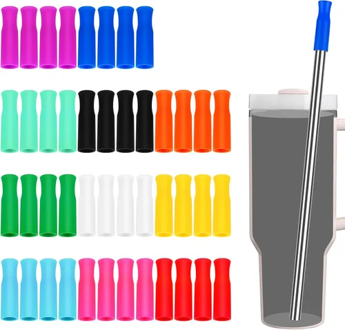Miniatura 9 de 44 puntas de popote reutilizables, punta de pajitas de silicona, puntas de popote multicolor de grado alimenticio, cubiertas solo para pajitas