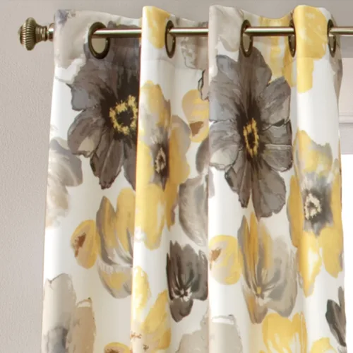 Miniatura 2 de Lush Decor Leah Paneles de Cortina para Ventana con Filtro de Luz, Par, 52" An x 120" L, Amarillo y Gris - Cortinas Florales para Dormitorio