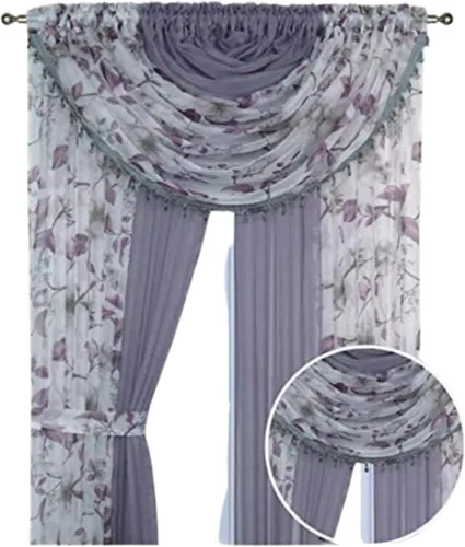 Miniatura 13 de Sapphire Home Cortinas traslúcidas – Juego de 4 paneles de dos tonos con cenefa y alzapaños, 55 x 63 pulgadas, cortina ligera filtrante de luz