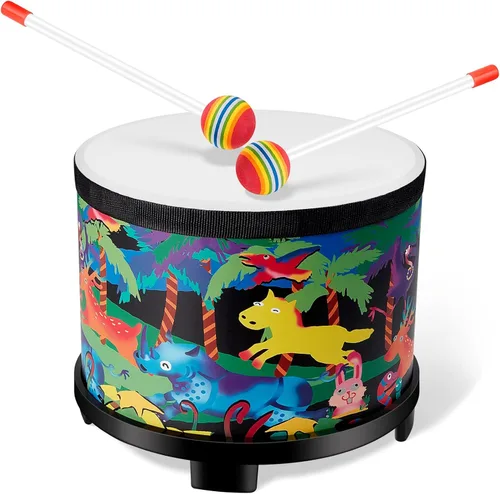 Floor Tom Drum - Tambor de música de 8 pulgadas con 2 palos, instrumentos musicales para niños, instrumentos de percusión para niños, niñas, bebés,