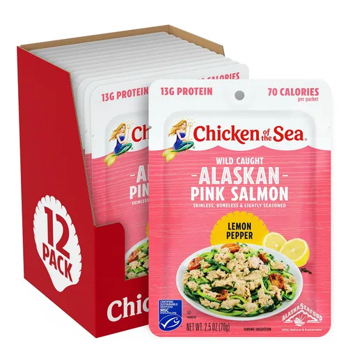 Miniatura 14 de Chicken of the Sea Salmón rosa de Alaska, paquetes de 2.5 oz. (Caja de 12), salmón capturado en la naturaleza, condimento para bagel de todo tipo
