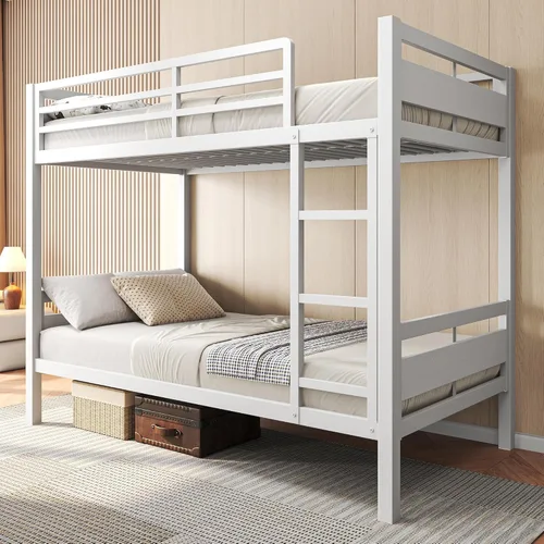 Feonase - Litera de camas individuales con escalera, de metal, con barandilla alta, con soporte de listones de metal resistente, sin ruido, no Negro