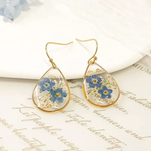Miniatura 2 de Pendientes de flores prensadas hechos a mano para mujer