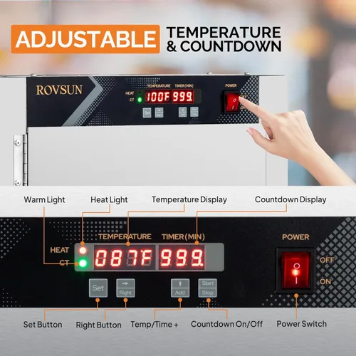 Miniatura 4 de ROVSUN Calentador de pizza con estantes extraíbles, bandeja de agua, calentador de pretzel, calentador de alimentos eléctrico comercial, calentador