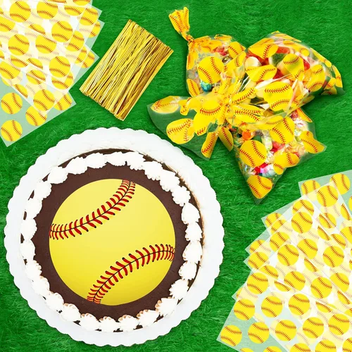Miniatura 4 de Outus 100 bolsas de celofán de sóftbol, bolsas de regalo de sóftbol, bolsa de dulces con corbata para decoración de fiestas temáticas de deportes
