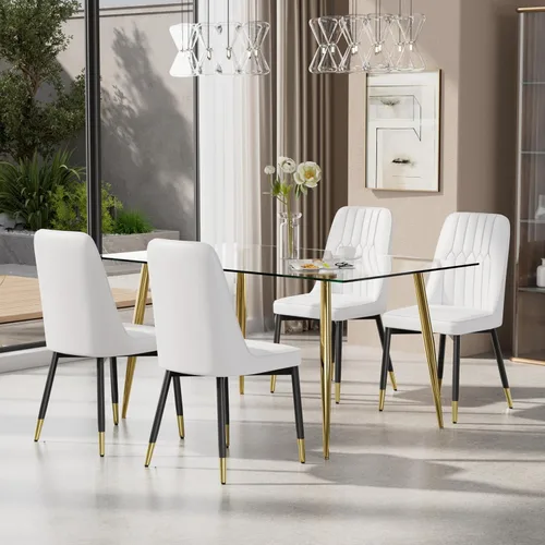 Miniatura 20 de Juego de mesa de comedor moderno de 51 pulgadas para 4, juego de sillas de mesa de cocina de vidrio para 4, mesa de cocina rectangular con 4 sillas