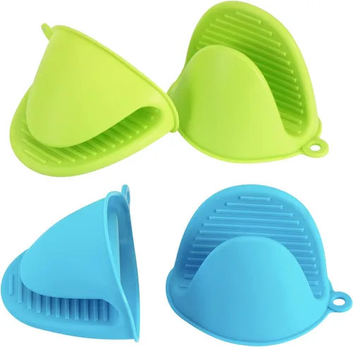 Miniatura 8 de Vaincre 4 guantes de horno de silicona resistentes al calor, agarraderas de silicona para cocina, mini guantes de goma para horno, guantes de Negro