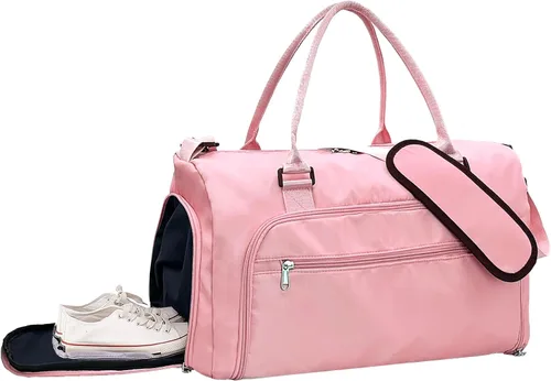 Miniatura 7 de woogwin Pequeña bolsa de gimnasio para hombres y mujeres con zapatos y compartimento húmedo, bolsa de lona impermeable para viajes, deportes