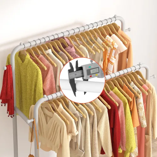 Miniatura 6 de Laiensia - Perchero de doble varilla con ruedas, estante para colgar ropa, con 4 ganchos, estante multifuncional para ropa de dormitorio