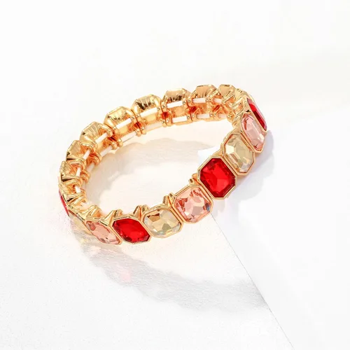 Miniatura 4 de KELMALL Trendy Crystal Exquisite Small Square Stretch Bracelet for Women, Party Proms Vibant Bling Rhinestone Elastic Bangle- Multi