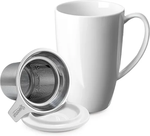 Miniatura 15 de Sweese Taza de té de porcelana de 15 onzas con infusor y tapa, apta para microondas, mango ergonómico, esmalte sin plomo, para té de hojas sueltas