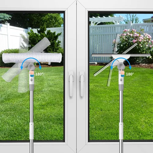 Miniatura 3 de Kit de limpieza de ventanas, hoja de silicona de 14 pulgadas y limpiador de microfibra con mango de aluminio de 54 pulgadas, limpiador de ventanas