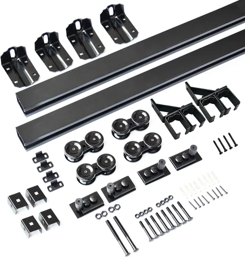 Miniatura 3 de DIYHD Herrajes para Puerta de Granero Bypass de Servicio Pesado de 6 Pies, Kit de Puerta Exterior Deslizante con Riel Tipo Caja Negro, Carga Máxima