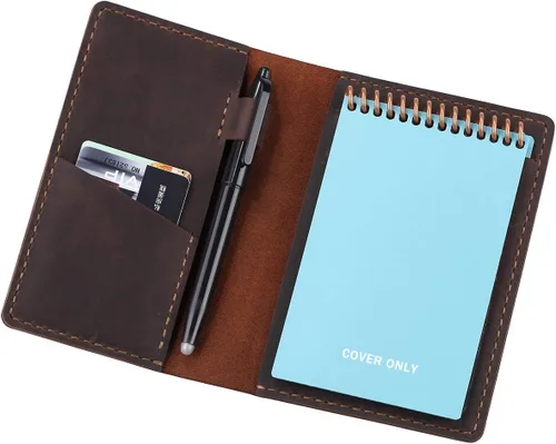 Miniatura 7 de Funda de cuero para cuaderno de bolsillo de 3.5 x 5.5 pulgadas con lazo para bolígrafo, funda de cuero compatible con Rocketbook Notebook