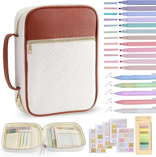 Miniatura 10 de Funda para la Biblia, funda para libro de la Biblia para mujeres y hombres, funda de transporte de lona, protector de libros acolchada de cuero