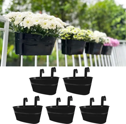 Miniatura 15 de LaLaGreen - Maceta de riel para exteriores (paquete de 2 unidades, 9.8 pulgadas), macetas pequeñas y bonitas de metal para colgar en la terraza