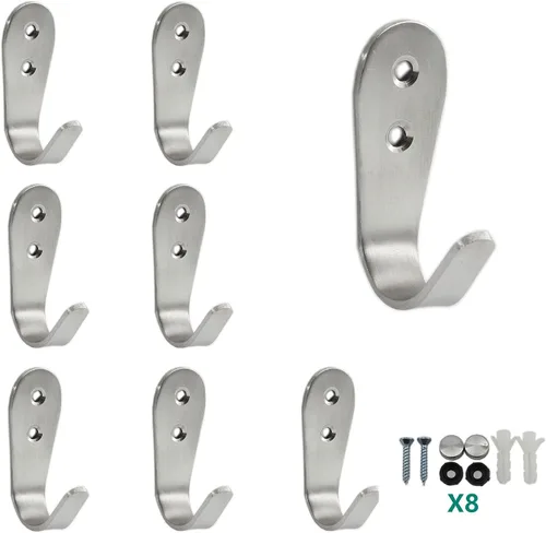 Ganchos de acero inoxidable, ganchos de metal resistente para colgar toallas, llaves, sombreros, uso en interiores y exteriores, paquete de 8 con
